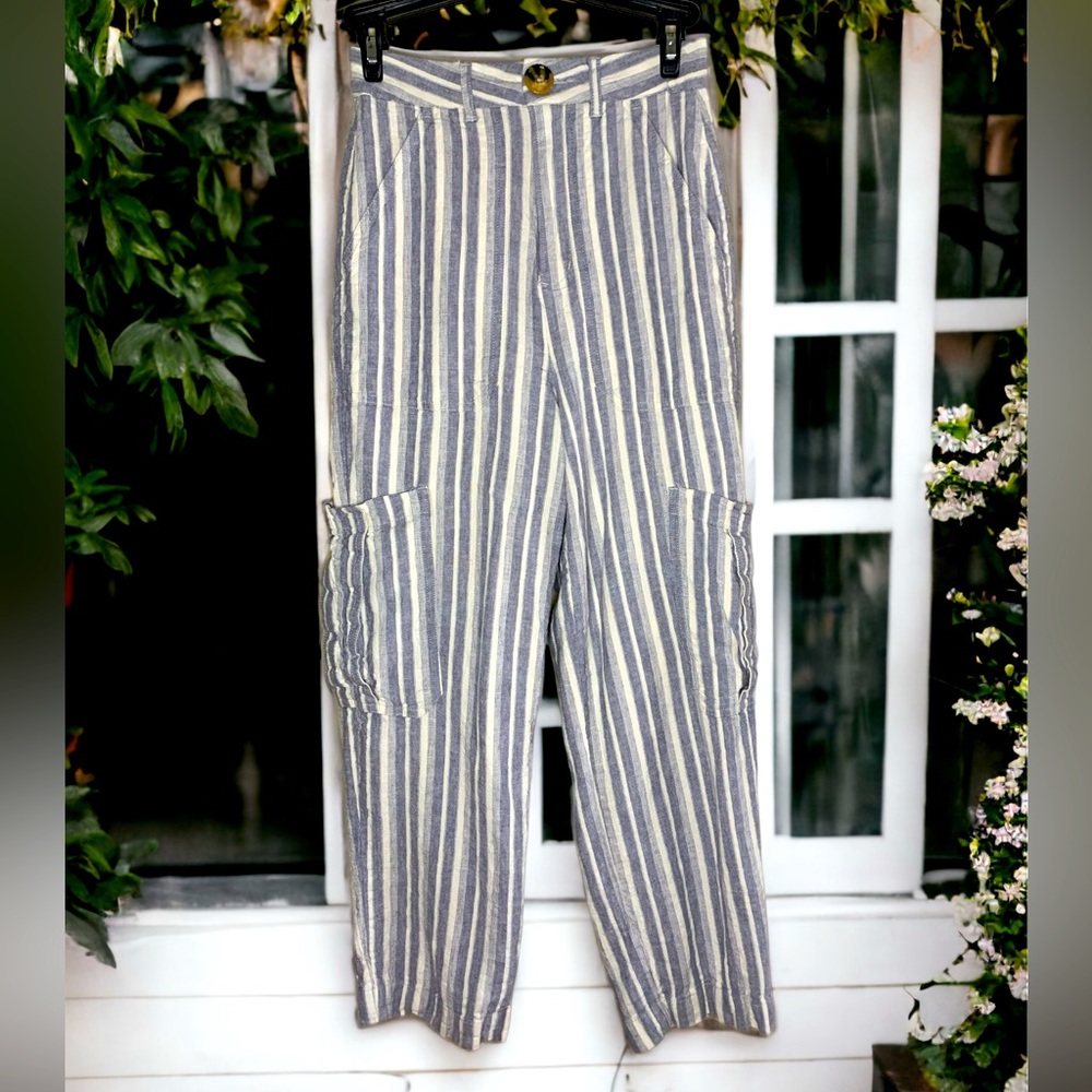 TWIK Women’s pin stripe wide leg cargo pants- XS Petite